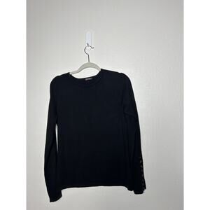J McLaughlin Black Long Button Sleeve Cotton Blend Crewneck Sweater Medium